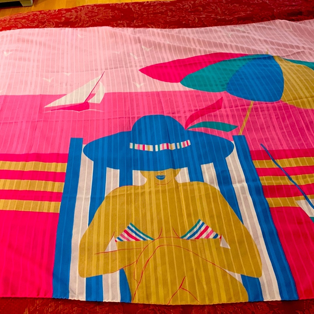 Vintage beautiful signed Jim Renoir cotton blend swim suit cover up,shawl 60x44
